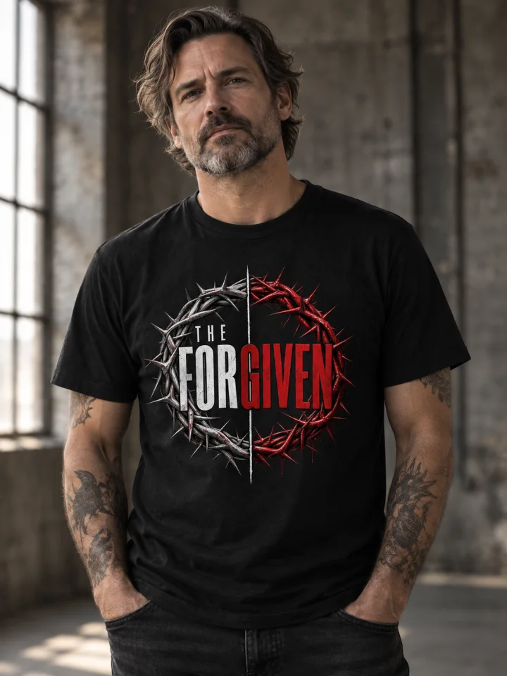 AI-generated model wearing The Forgiven Crown T-Shirt