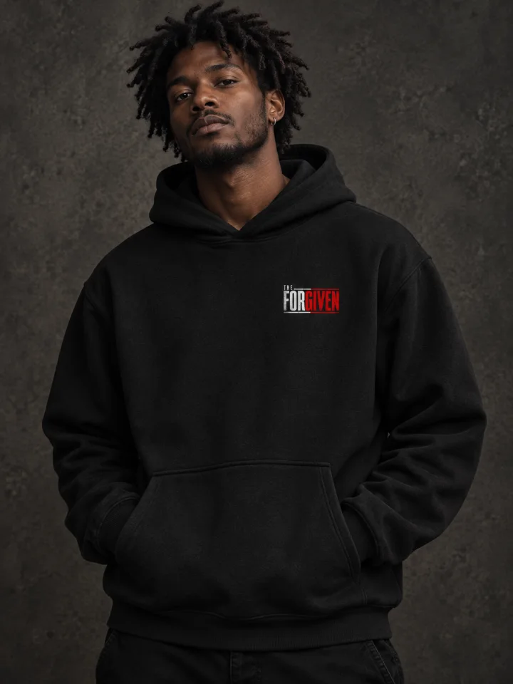 AI-generated model wearing THE FORGIVEN - Relaxed Hoodie