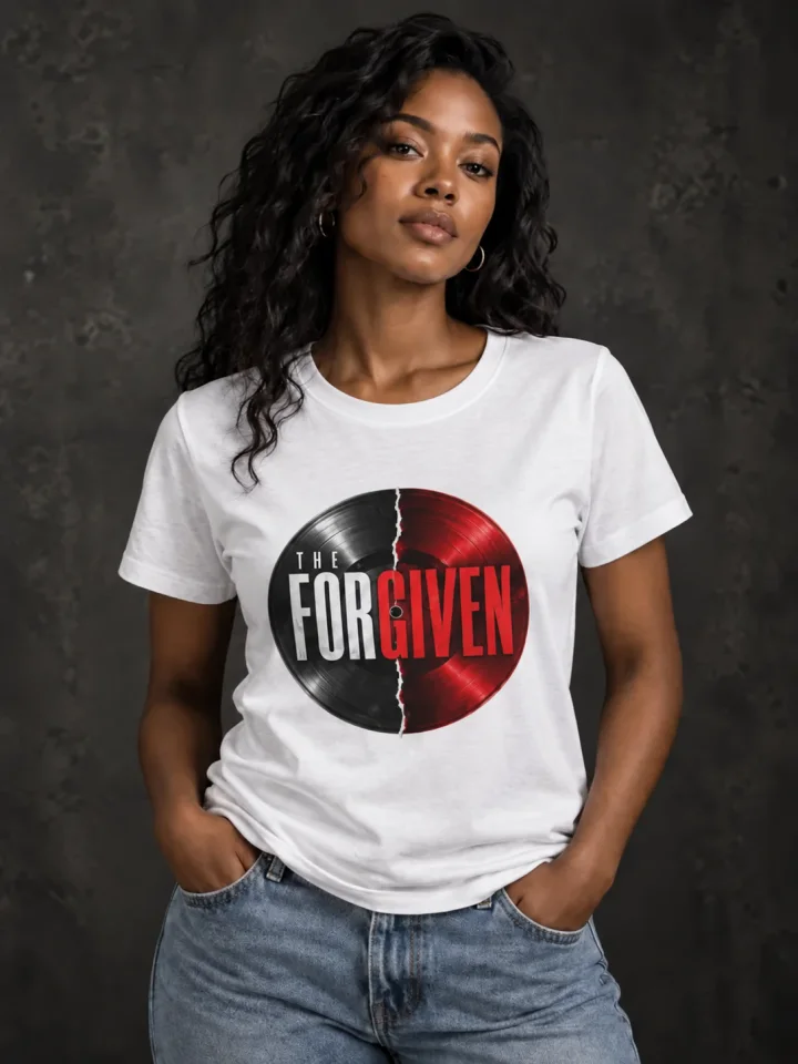 AI-generated model wearing Women's - The Forgiven Split Vinyl Tee