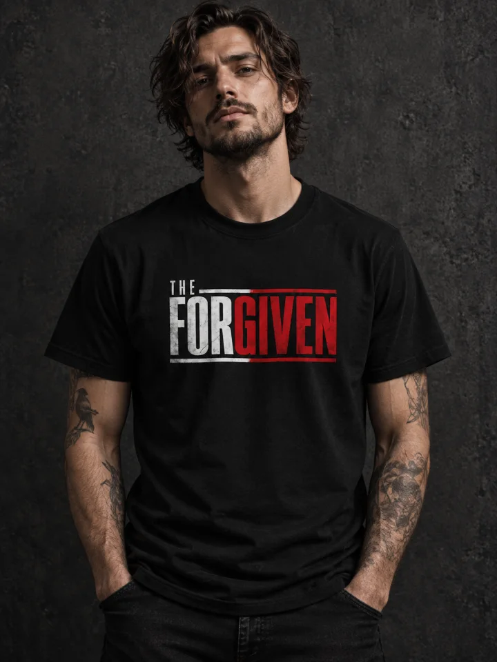 AI-generated model wearing The Forgiven Wordmark T-Shirt